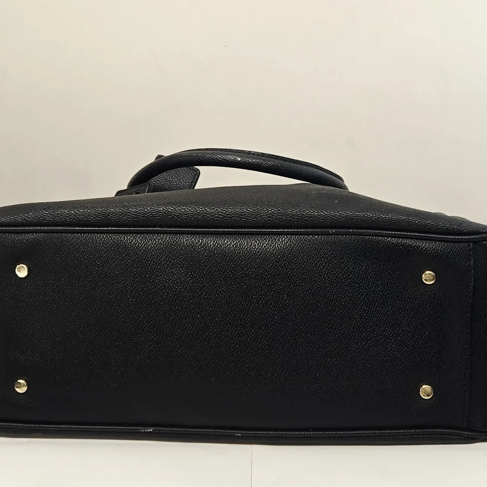 Black Leather Tory Burch Tote Bag with Gold Accents - Picture 11 of 13